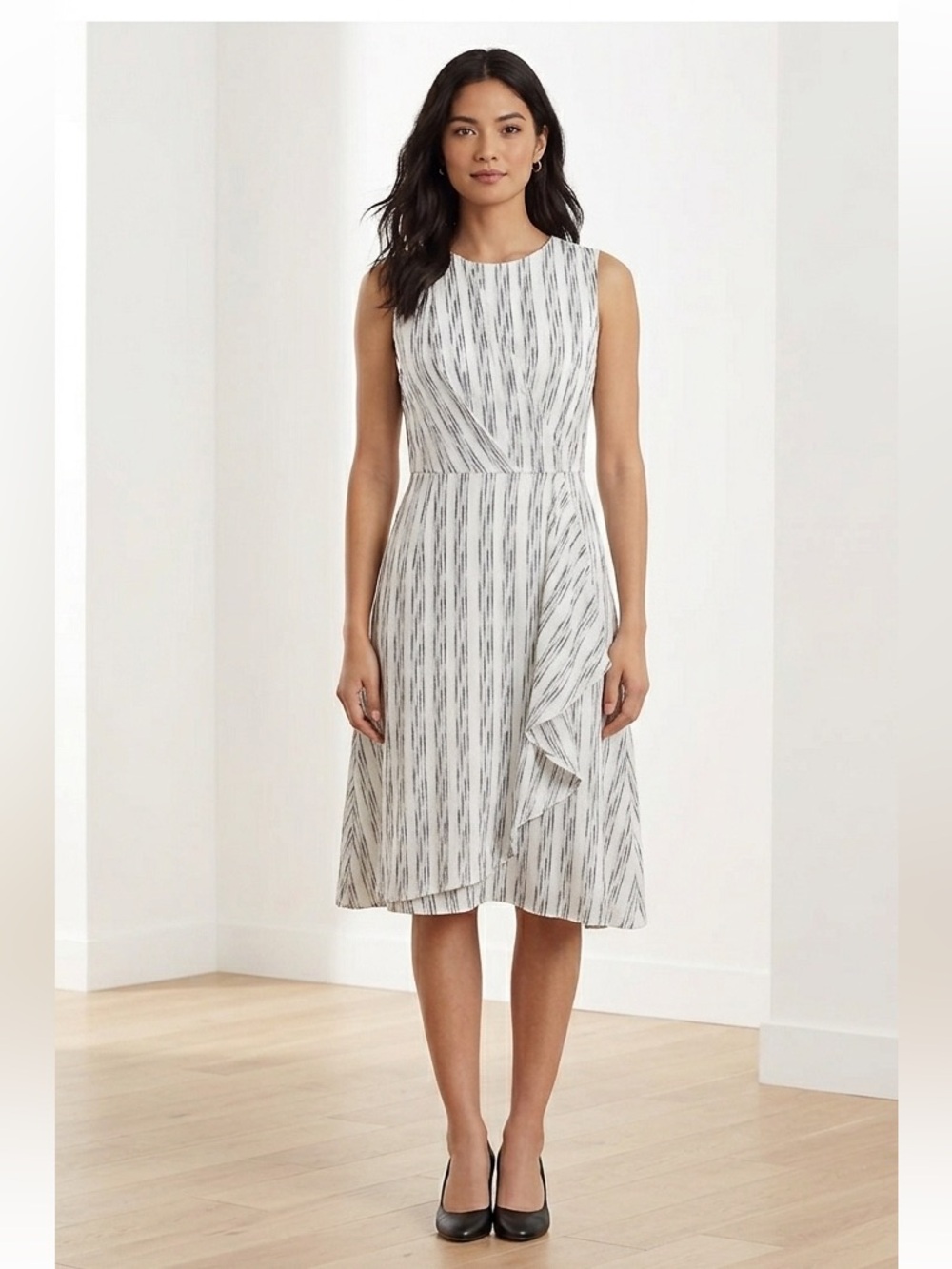 Nwt Calvin Klein Womens Faux Wrap Dress Cascade Ruffle Sleeveless Size 4